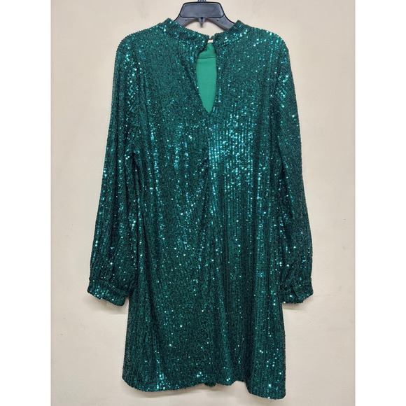 Eloquii Green Sequin Dress Size 18 Long Sleeve Party Holiday Formal Wedding - Picture 4 of 4